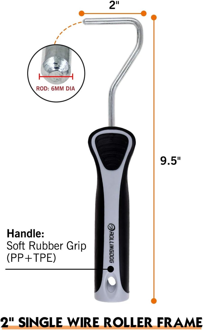 Rolling Dog 2 Inch Small Paint Roller Frame - Single Rod Use with 2 inch Mini Paint Roller Covers for Smooth Cutting in and Detail Painting - Image 1